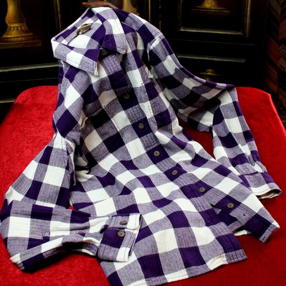 Duluth Tops - Duluth Purple & White Plaid Flannel Button Up, Med